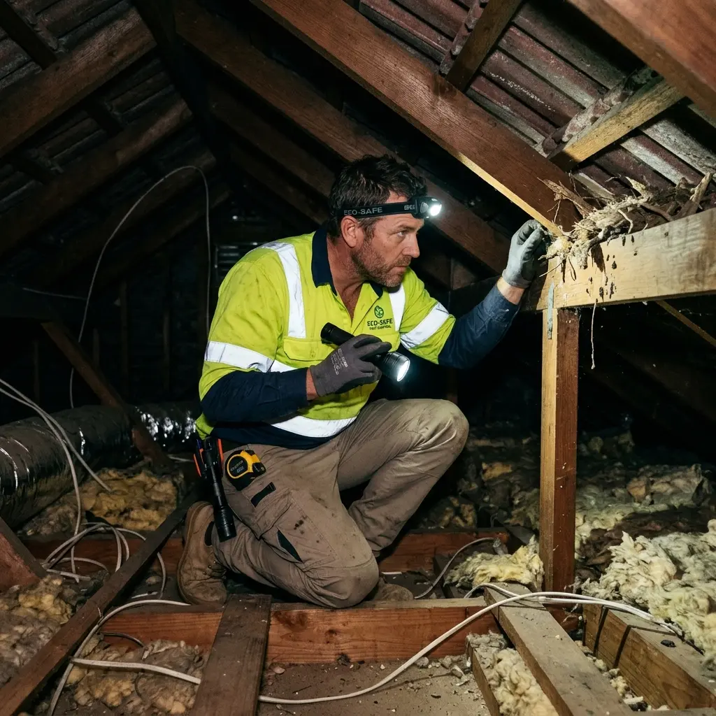 Technician inspecting a Seaholme subfloor void for a deceased cat